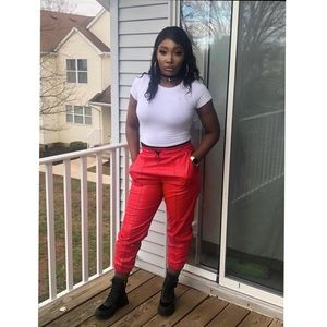 Faux red leather pants. Purchased from forever 21 in size medium.